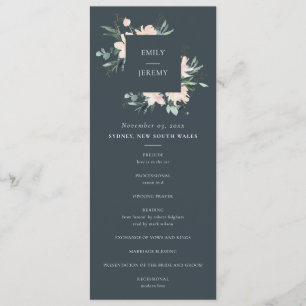 GREY BLUSH GOLD FLORAL WEDDING CEREMONY PROGRAM MENU