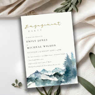 Grey Blush Green Blue Mountains Pine Engagement Invitation