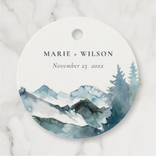 Grey Blush Green Blue Mountains Pine Wedding Favour Tags