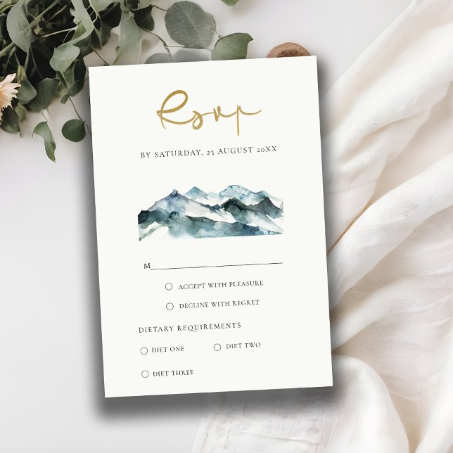 GREY BLUSH GREEN BLUE MOUNTAINS PINE WEDDING RSVP ENCLOSURE CARD (Creator Uploaded)