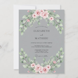 Grey Blush Leafy Wedding Invitation