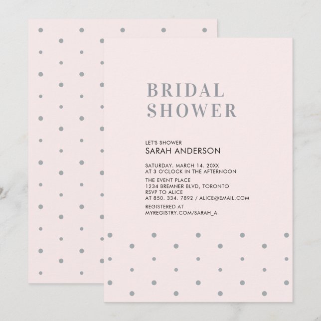 Grey & Blush Pink | Chic Modern Bridal Shower Invitation (Front/Back)