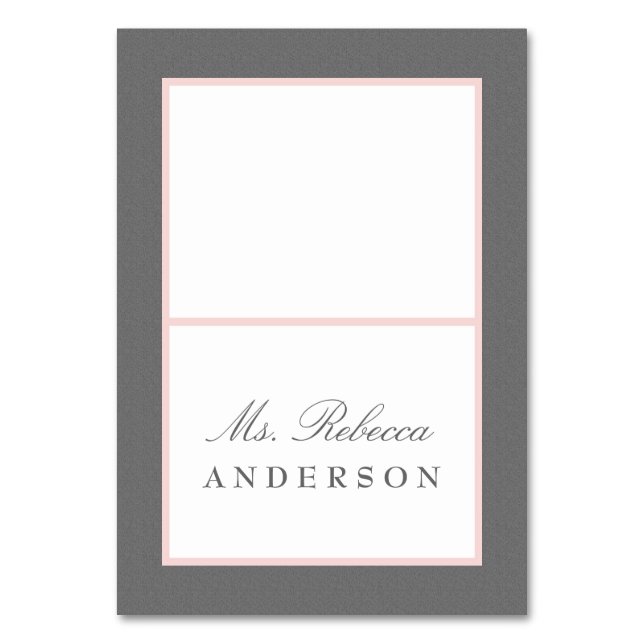 Grey & Blush Pink Elegant Wedding Place Card (Front)