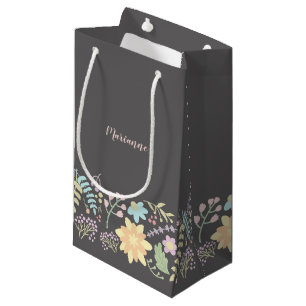 Grey Blush Pink Floral Wedding  Small Gift Bag