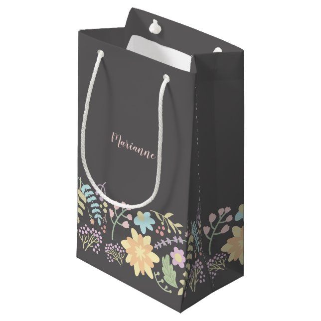 Grey Blush Pink Floral Wedding  Small Gift Bag (Front Angled)