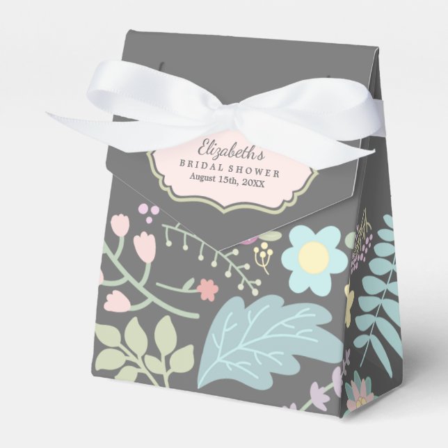 Grey Blush Pink Modern Floral Bridal Shower Favour Box (Front Side)