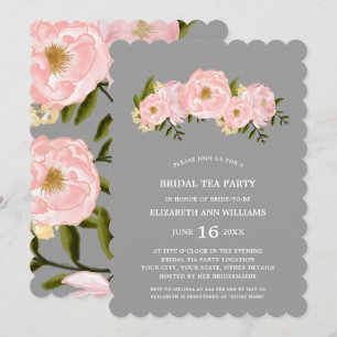 Grey   Blush Pink Peonies Bridal Tea Party  Invitation