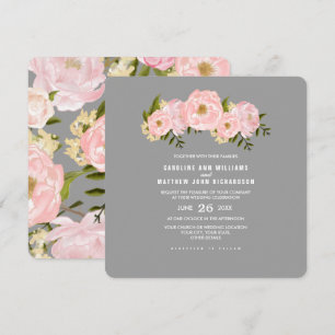 Grey   Blush Pink Peonies Watercolor Wedding Invitation