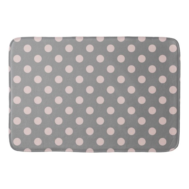 Grey & Blush Pink Polka Dots Dot Modern Bath Mat (Front)