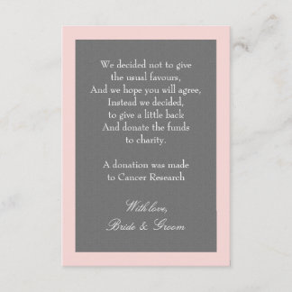 Grey & Blush Pink Wedding Donation Note Enclosure Card