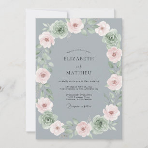 Grey Blush Succulent Eucalyptus Wedding Invitation