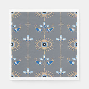 grey bohemian retro evil eye pattern napkin
