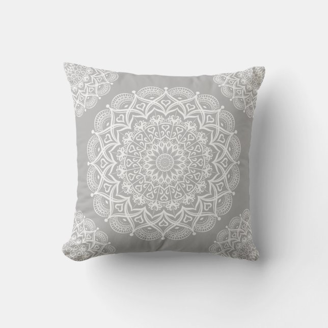 Grey Boho Mandala Cushion (Front)