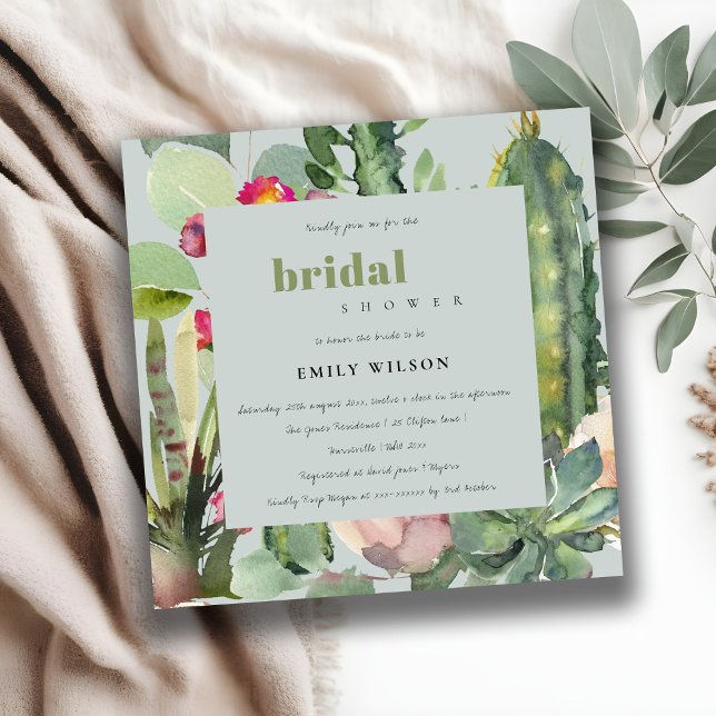 GREY BOHO PINK FLORAL CACTI FOLIAGE BRIDAL SHOWER INVITATION (Creator Uploaded)