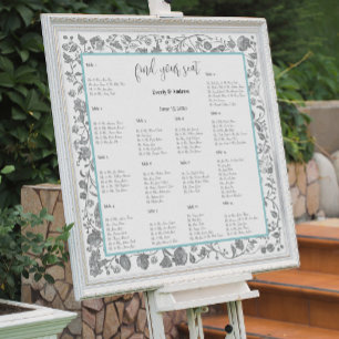 Grey Boho Wildflower Floral Blue Borders  Poster