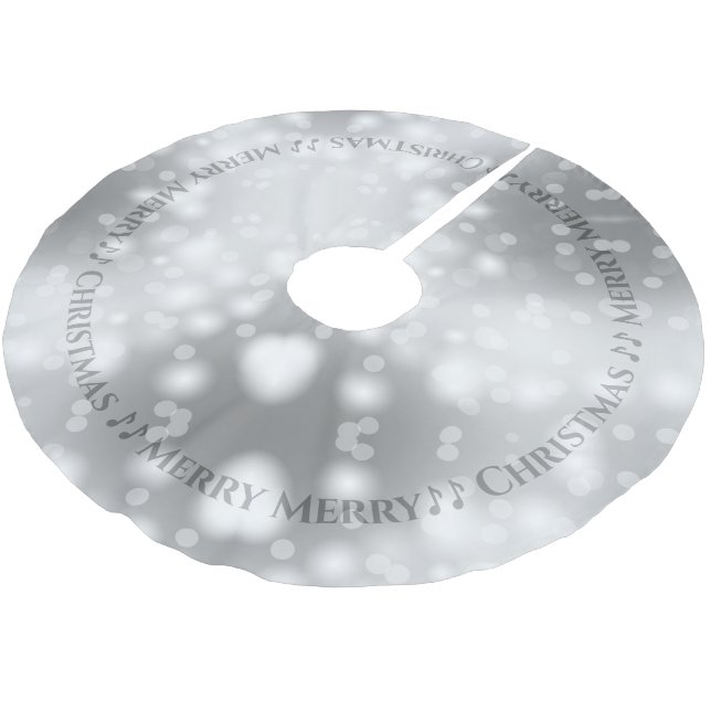 Grey Bokeh Bubble Lights Glamour Merry Christmas Brushed Polyester Tree Skirt (Angled)