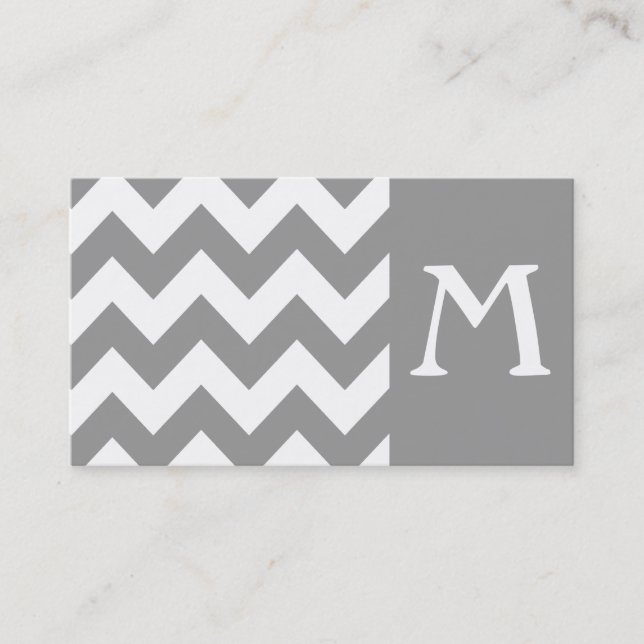 Grey Bold Chevron Monogram Business Card (Front)