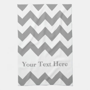 Grey Bold Chevron with customisable text Tea Towel