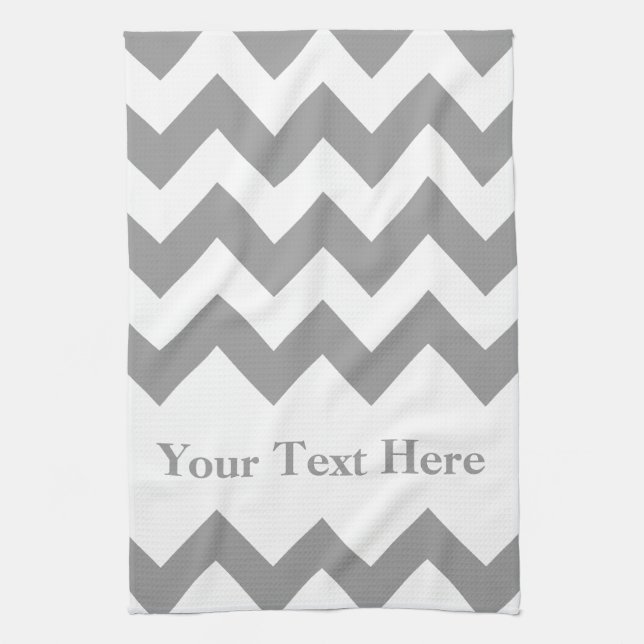 Grey Bold Chevron with customisable text Tea Towel (Vertical)