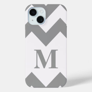 Grey Bold Chevron with monogram iPhone 15 Case