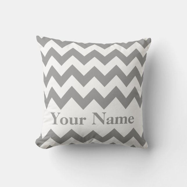 Grey Bold Chevron with monogram Cushion (Front)