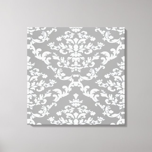 Grey Bold Damask @ Emporiomoffa Canvas Print (Front)