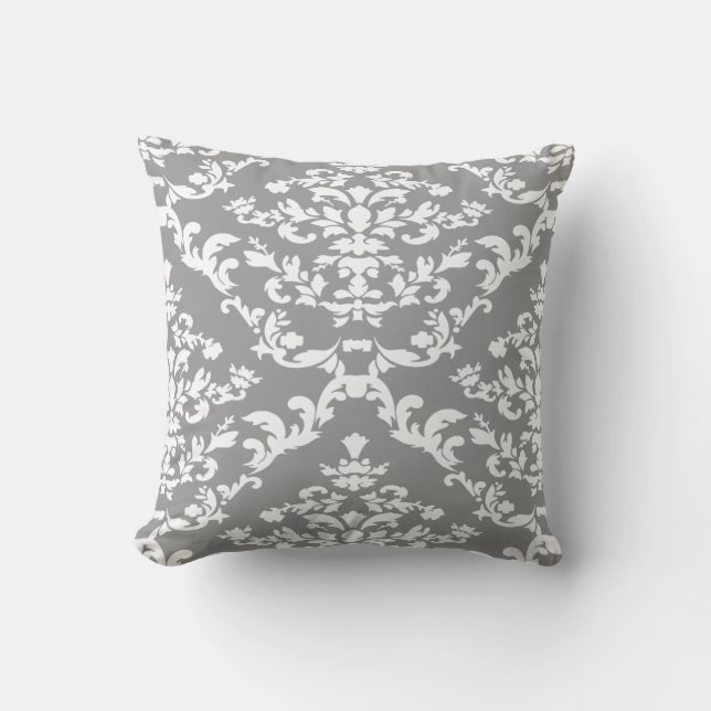 Grey Bold Damask @ Emporiomoffa Cushion (Front)