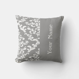 Grey Bold Damask w/ name @ Emporiomoffa Cushion