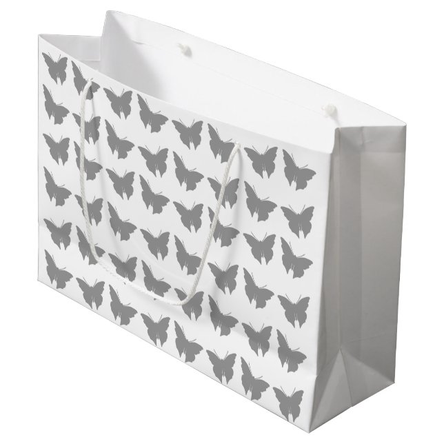 Grey Bold Mod Butterflies Large Gift Bag (Front Angled)