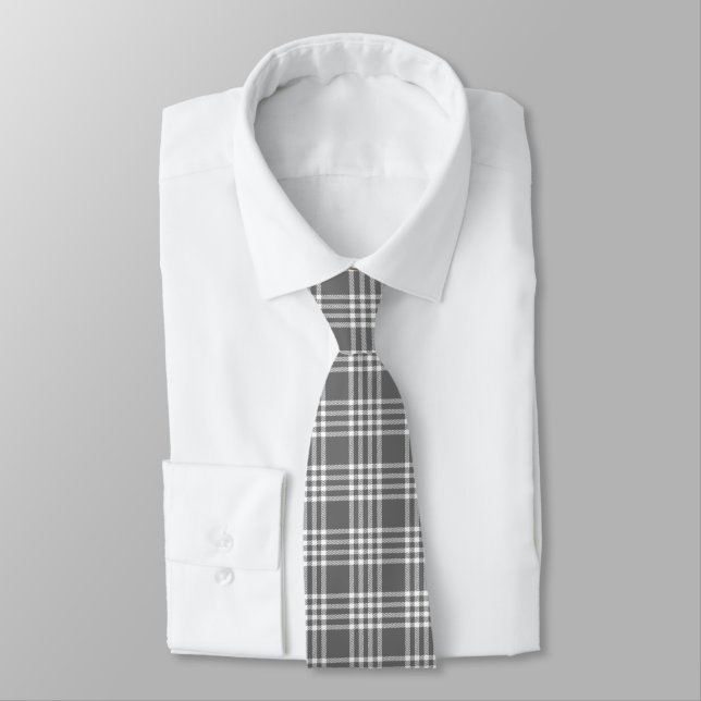 Grey Bold Modern Plaid Neck Tie (Tied)