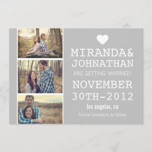 Grey Bold Photo Strip Save The Date Invites