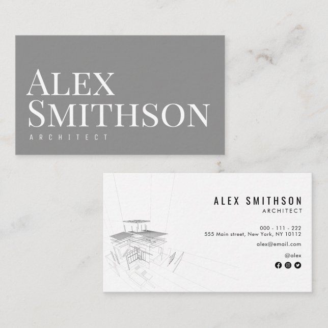 grey bold text architect business card (Front/Back)