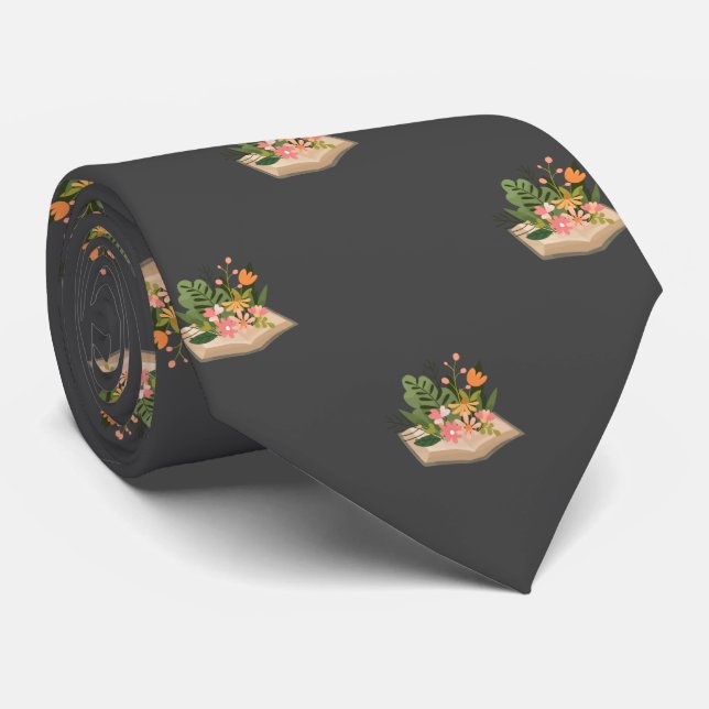 Grey Book and Flowers Novelist Work, Graduation Tie (Rolled)