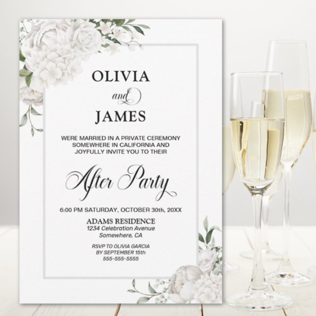 Grey Border White Floral Wedding After Party Invitation (Creator Uploaded)