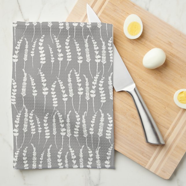 Grey Botanical Fern Print Tea Towel (Quarter Fold)