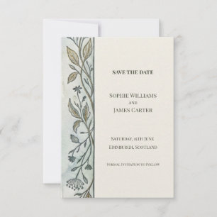 Grey Botanical Line Art Save The Date Card
