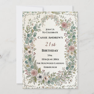 Grey Botanical Milestone Birthday Invitation