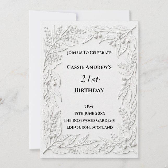 Grey Botanical Milestone Birthday Invitation (Front)