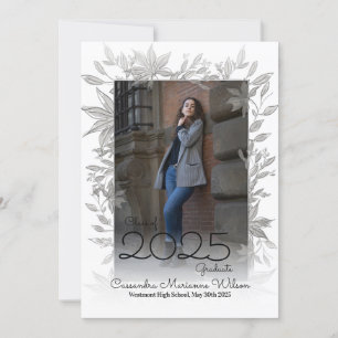 Grey Botanical Photo Graduation Announcement