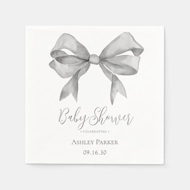 Grey Bow Boy Baby Shower Napkin (Front)
