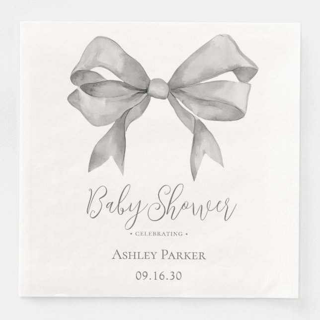Grey Bow Boy Baby Shower Napkin (Front)