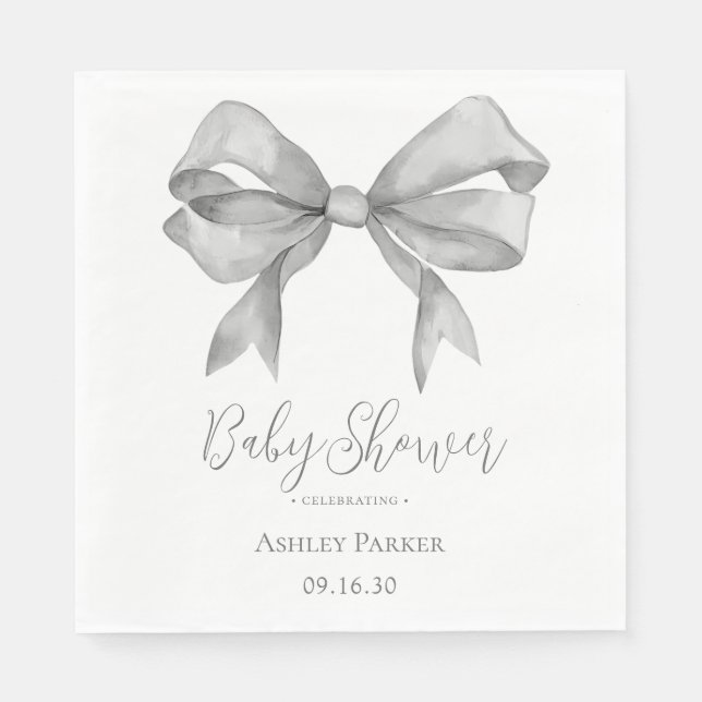 Grey Bow Boy Baby Shower Napkin (Front)