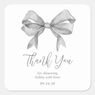Grey Bow Boy Baby Shower Thank You Square Sticker