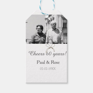 Grey bow cheers to 60 years anniversary wedding  gift tags