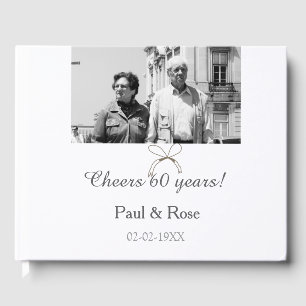 Grey bow cheers to 60 years anniversary wedding  guest book