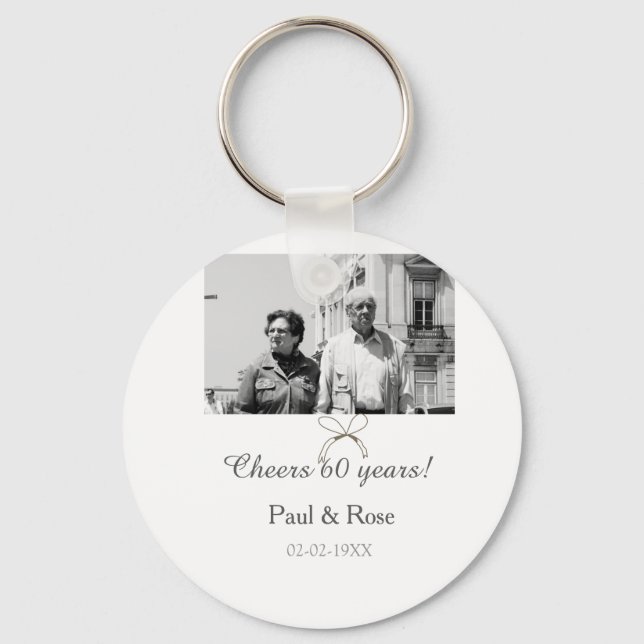 Grey bow cheers to 60 years anniversary wedding  key ring (Front)