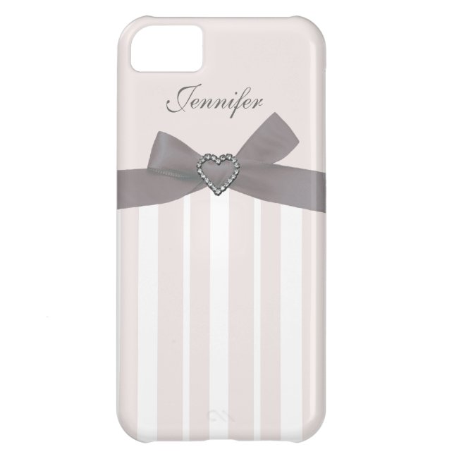 Grey Bow with Print Jewels & Stripes iPhone Case (Back)