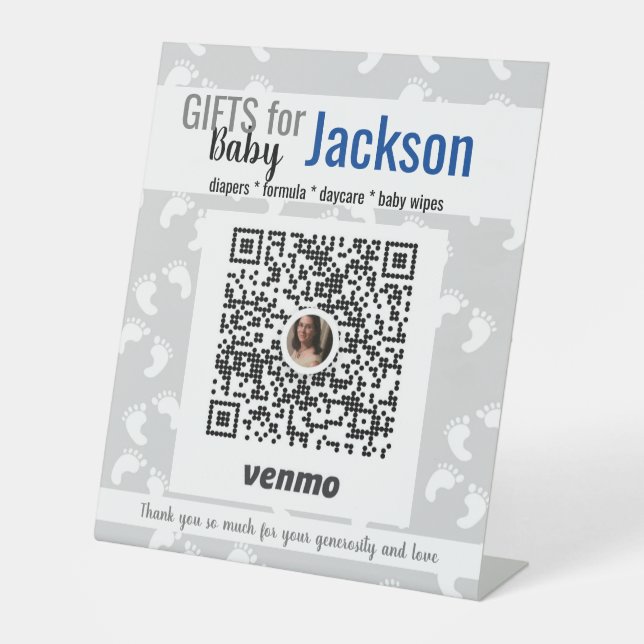Grey Boy Office Baby Shower Ideas Venmo Pedestal Sign (Front)