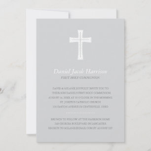 Grey Boys First Communion Invitation