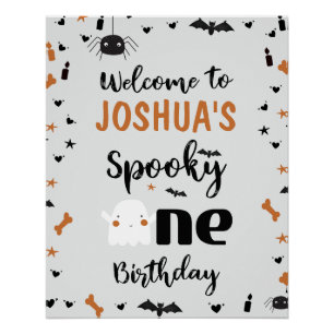 Grey Boys Spooky One Halloween 1st Birthday Poster